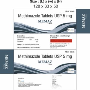 Memaz Methimazole Tablets USP 5 mg – Anti-Thyroid Medication (10×10 Tablets)